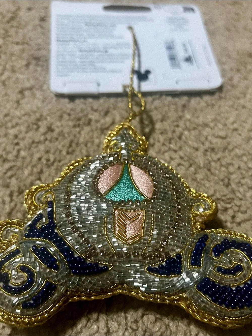 Gold Beaded Decorative Pendant Necklace - Green, Pink, Navy Accents